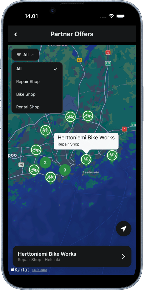 Haluamme pyöräliikkeesi kartalle